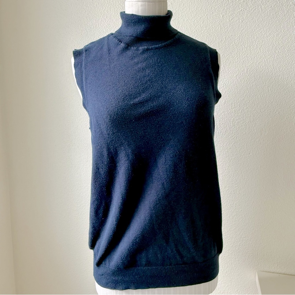 ModCloth Ribbed Sleeveless Turtleneck Knit Navy Blue Sweater Size Large